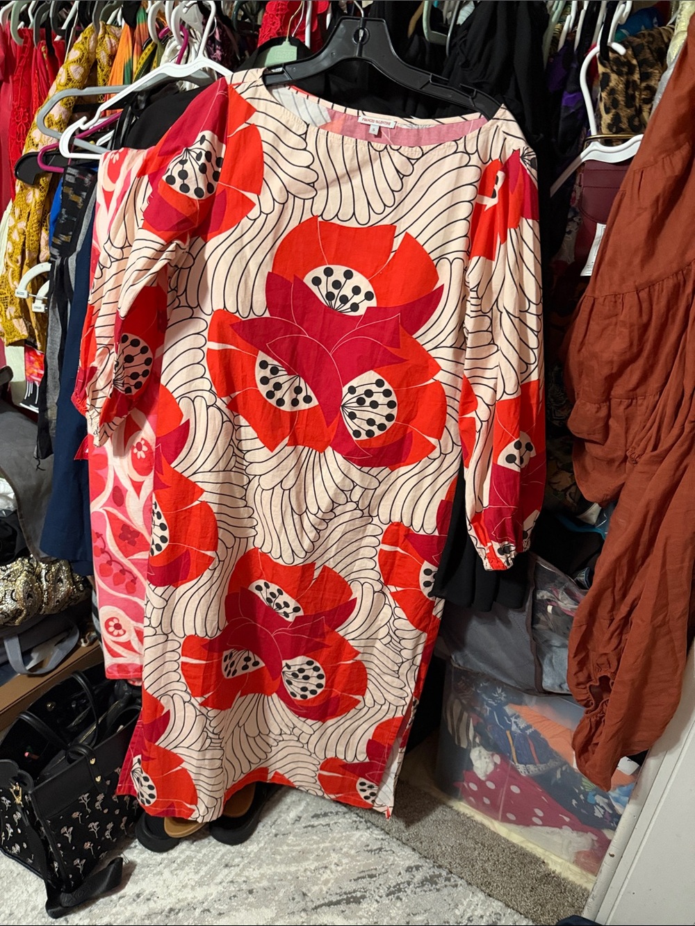 Frances Valentine Red and Cream Floral Midi Dress